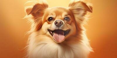 ai generiert. ai generativ. glücklich zitieren Lächeln Hund frontal Gesicht frontal Porträt. Tier Haustier Essen Beförderung Marketing. Grafik Kunst foto
