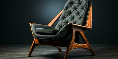 ai generiert. ai generativ. Architektur Arm Stuhl Sanft Kissen Holz sitzen Ort. Produkt gemütlich Zuhause Büro Design. Grafik Kunst foto