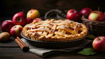 Apfel Kuchen im rustikal Hintergrund foto