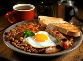 Englisch Frühstück mit Eier, Speck und Bohnen foto