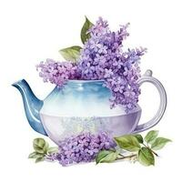 Aquarell Teekanne mit Blumen isoliert foto