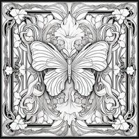 Kunst Jugendstil Schmetterling Färbung Seiten foto