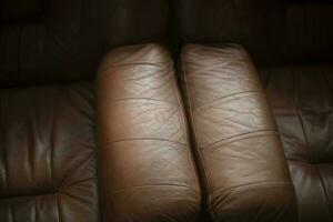 Leder Sofa. Möbel Einzelheiten. braun Haut. Innere Artikel. foto