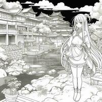 Anime Landschaft Färbung Seiten foto