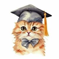 süß Aquarell Katze im Graduierung Deckel isoliert foto