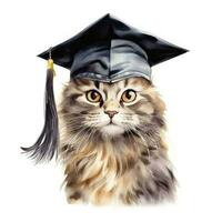 süß Aquarell Katze im Graduierung Deckel isoliert foto