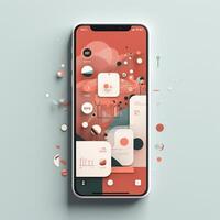 modern Smartphone mit ein beschwingt Sozial Medien Futter ai generativ foto