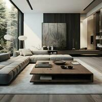 modern Innere Design mit glatt Möbel minimalistisch ai generativ foto