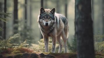 Wolf im Wald. generativ ai foto
