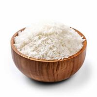 Reis im Schüssel auf Weiß Hintergrund. generativ ai foto