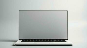 Laptop Computer mit leer Bildschirm auf ein Weiß Oberfläche ai generativ foto