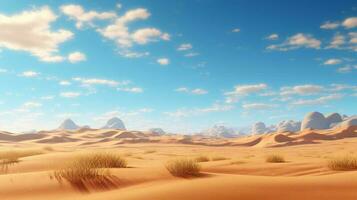 Fernbedienung Wüste Landschaft mit riesig golden Dünen strecken ai generativ foto
