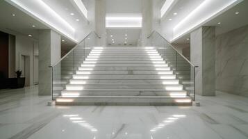 Treppe mit LED Beleuchtung im ein modern Innere. ai generiert. foto