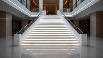 Treppe mit LED Beleuchtung im ein modern Innere. ai generiert. foto