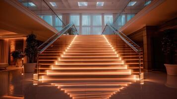 Treppe mit LED Beleuchtung im ein modern Innere. ai generiert. foto