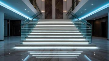 Treppe mit LED Beleuchtung im ein modern Innere. ai generiert. foto