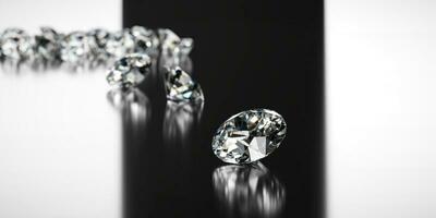 Diamantgruppe auf schwarzem Hintergrund mit Weichzeichner-3D-Rendering platziert foto