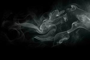 abstrakt Rauch bewegt sich auf ein schwarz Hintergrund mit ai generiert. foto
