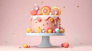 3d Illustration von süß Geburtstag Kuchen, Süss Kuchen zum ein Überraschung Geburtstag, zum Jahrestag und Feier ,Mutter Tag, Valentinstag Tag, Süss Essen, Cupcake, generativ ai Illustration foto