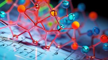 medizinisch Studien von molekular Strukturen. Wissenschaft im das Bedienung von Mensch. Technologien von das Zukunft im unser Leben. Molekül von Medizin Modell, generativ ai Illustration foto