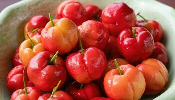 schließen oben von frisch Acerola Kirsche Früchte foto