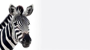 Foto von ein süß Zebra auf Weiß Hintergrund. erstellt durch generativ ai