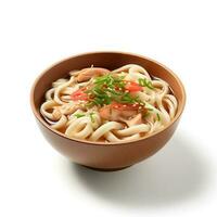 Essen Fotografie von Udon auf braun Schüssel isoliert auf Weiß Hintergrund. generativ ai foto