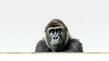 Foto von ein koko das Gorilla auf Weiß Hintergrund. generativ ai