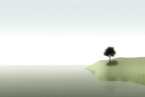 abstrakt Illustration minimalistisch Landschaft, allein Baum im klar Natur Landschaftabstrakt Illustration minimalistisch Landschaft, allein Baum im klar Natur Landschaft, generativ ai Illustration foto