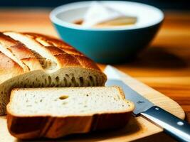 ai generativ Brot im das Schneiden Tafel. ai generiert foto