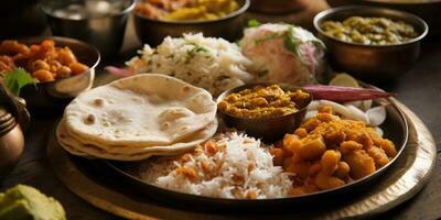 indisch National Essen schließen hoch. generativ ai foto
