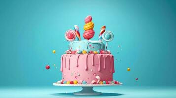 3d Illustration von süß Geburtstag Kuchen, Süss Kuchen zum ein Überraschung Geburtstag, zum Jahrestag und Feier ,Mutter Tag, Valentinstag Tag, Süss Essen, Cupcake, generativ ai Illustration foto