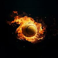feurig Tennis Ball auf schwarz Hintergrund, Tennis Ball auf Feuer foto