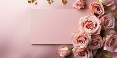 Hochzeit Blumen und Hochzeit Einladung. generativ ai foto