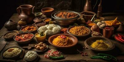 indisch National Essen schließen hoch. generativ ai foto