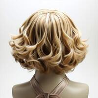 Haar Perücke Über das Plastik Mannequin Kopf isoliert Über das Weiß Hintergrund, Attrappe, Lehrmodell, Simulation mit zeitgenössisch Frauen Frisuren, generativ ai Illustration foto