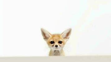 Foto von ein fennec Fuchs auf Weiß Hintergrund. generativ ai