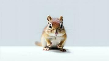 Foto von ein Chipmunk auf Weiß Hintergrund. generativ ai