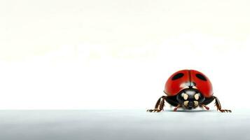 Foto von ein Marienkäfer auf Weiß Hintergrund. generativ ai