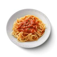 Essen Fotografie von Spaghetti auf Teller isoliert auf Weiß Hintergrund. generativ ai foto