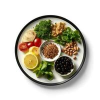 Essen Fotografie von roh Essen auf Teller isoliert auf Weiß Hintergrund. generativ ai foto