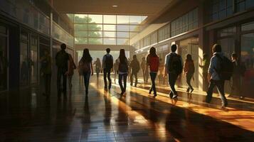ein Gruppe Menschen gehen im Schule Illustration Hintergrund foto