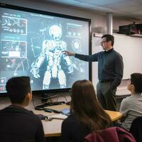 männlich Lehrer Lehren mit LED Technologie foto