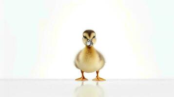 Foto von ein Ente auf Weiß Hintergrund. generativ ai