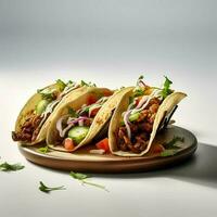 Essen Fotografie von Tacos auf Teller isoliert auf Weiß Hintergrund. generativ ai foto