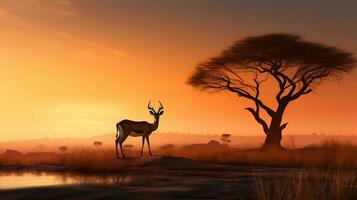 Foto von Impala auf Savanne beim Sonnenuntergang. generativ ai
