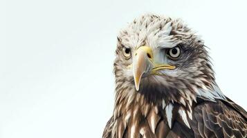 Foto von ein kahl Adler auf Weiß Hintergrund. generativ ai