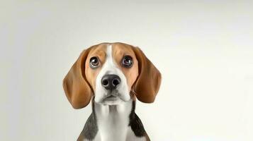 Foto von ein Beagle auf Weiß Hintergrund. generativ ai