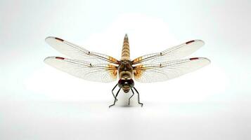 Foto von ein Libelle auf Weiß Hintergrund. generativ ai