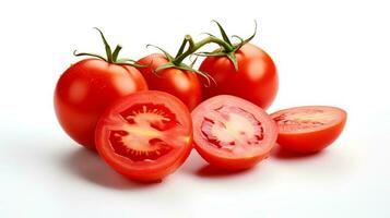 Foto von Tomaten und Scheibe von Tomate isoliert auf Weiß Hintergrund